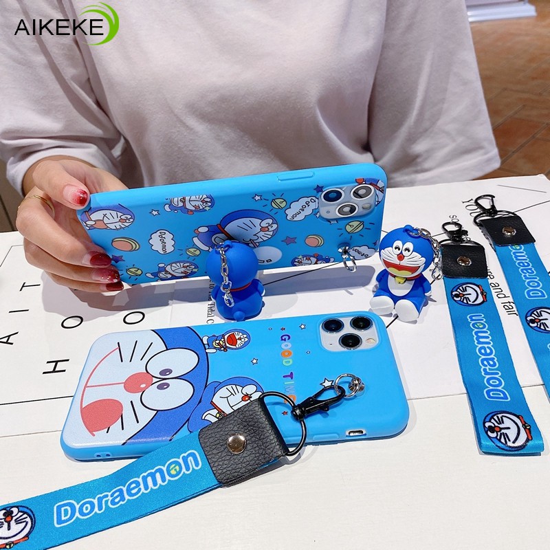 SAMSUNG DORAEMON Ốp Lưng Hình Doraemon Có Gương Và Móc Khóa Cho Samsung Galaxy J7 J5 J6 + J4 + J6 J4 Plus Prime 2016 2015