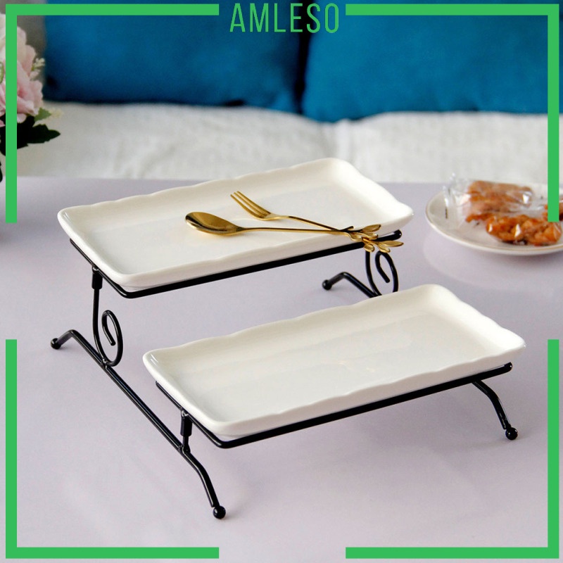 Giá Đỡ Phục Vụ 2 Tầng Bằng Sứ Kèm 2 Đĩa Sứ Có Thể Gấp Lại Tiện Dụng