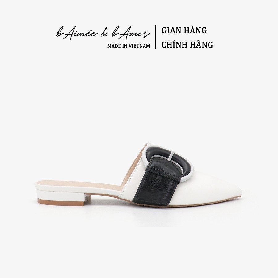 Giày mules bệt nữ mũi nhọn bít mũi gót vuông cao 2cm đính khuy thời trang bAimée &amp; bAmor - MS1740