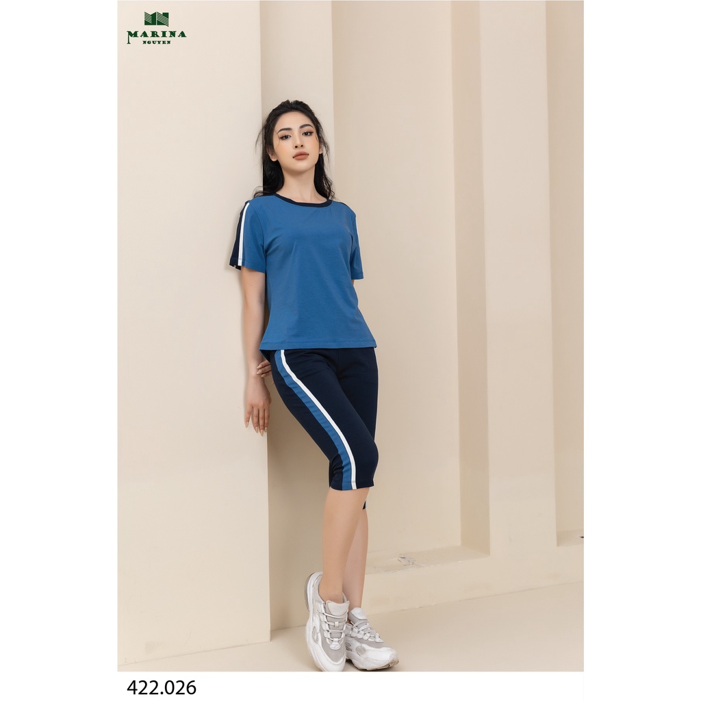 Đồ Bộ Nữ Mặc Nhà MARINA NGUYỄN, Thiết Kế Cổ Tròn, Tay Ngắn Độc Đáo, Vải Cotton Mềm Mịn, Thoáng Mát 422026