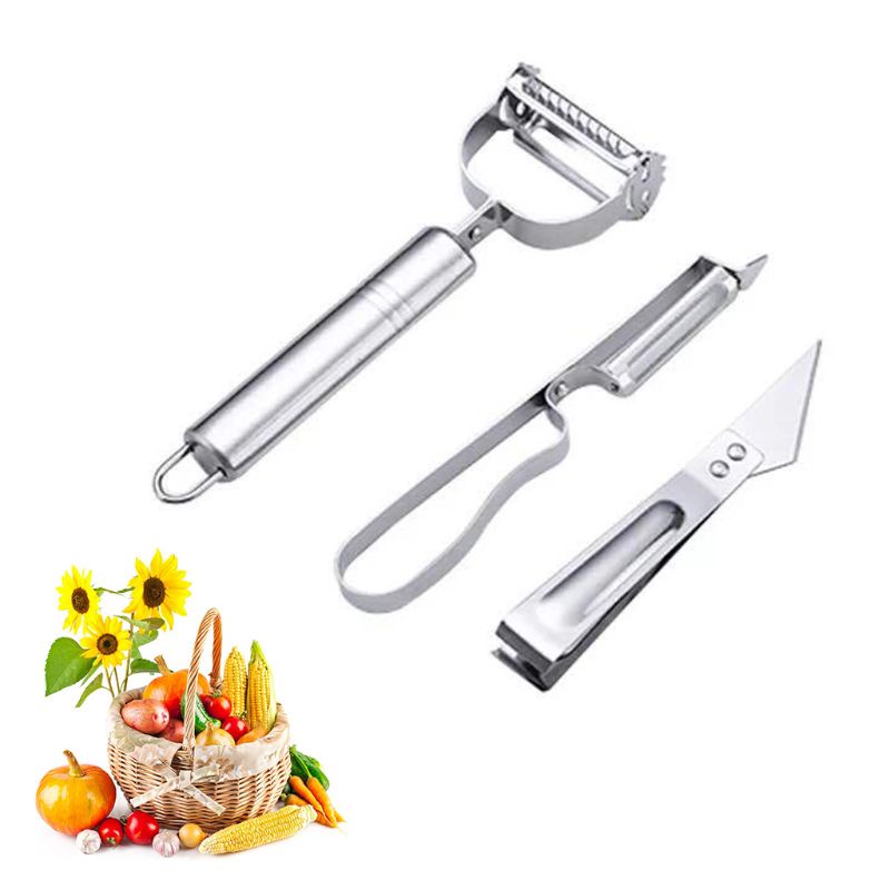QQ Bộ Dao Gọt Vỏ Rau Củ Quả 3 Trong 1 Bằng Thép Không Gỉ Tiện Dụng