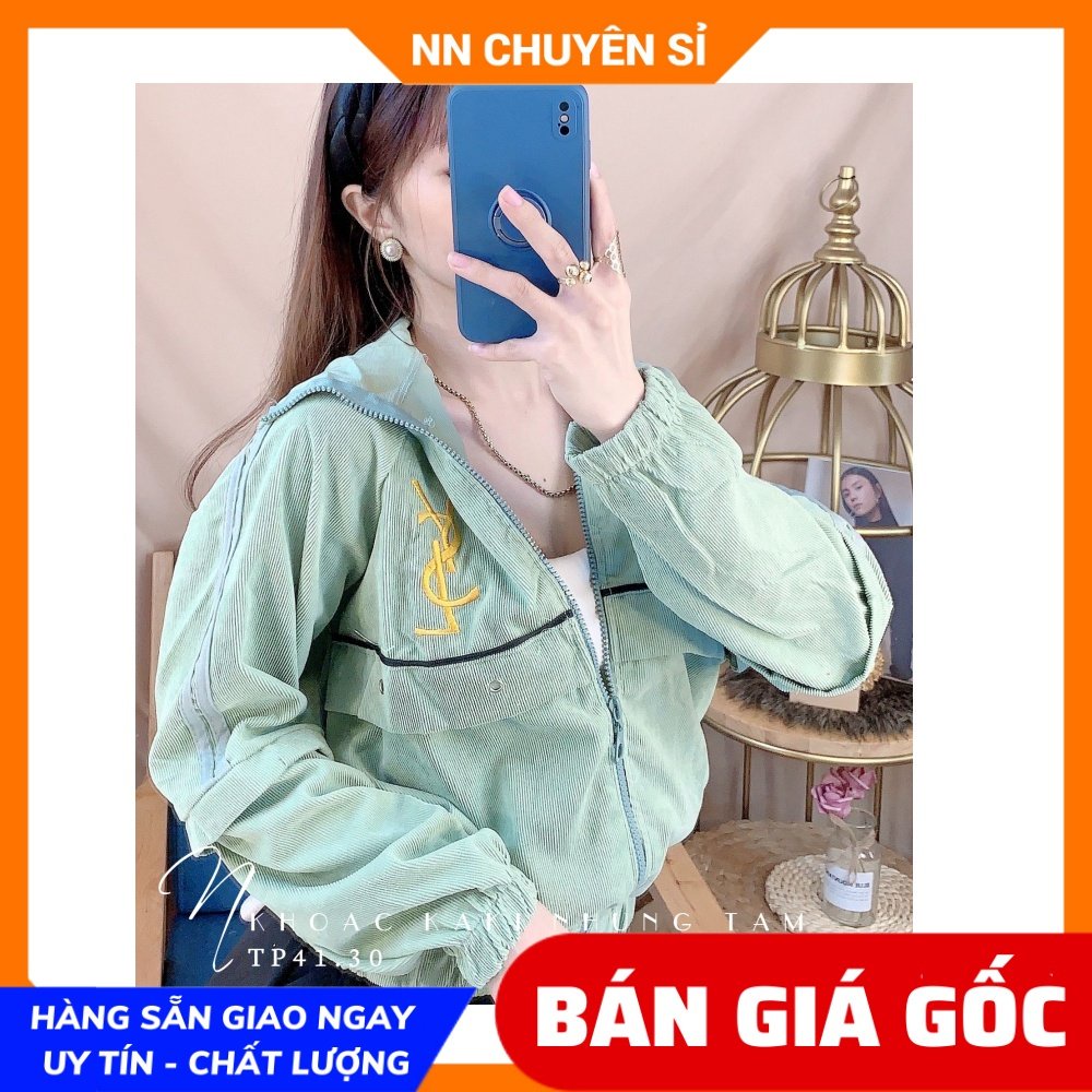 Áo khoác chống nắng nữ chất kaki nhung tăm thêu chữ dễ thương TP41