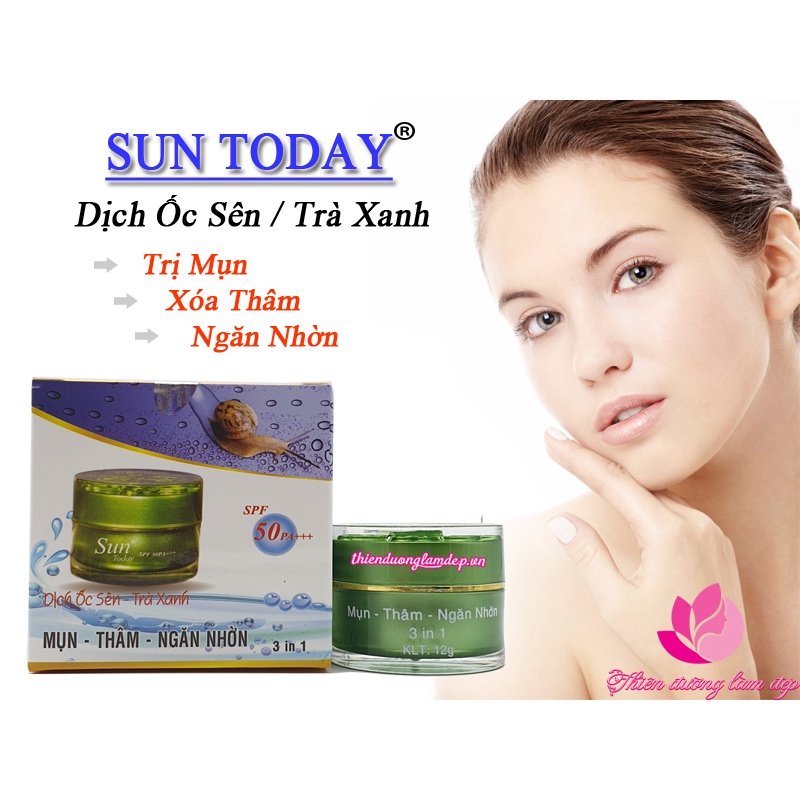 Kem Mụn, Thâm, Ngăn nhờn 3 in 1 dịch Ốc sên và Trà xanh SUN TODAY - 12g