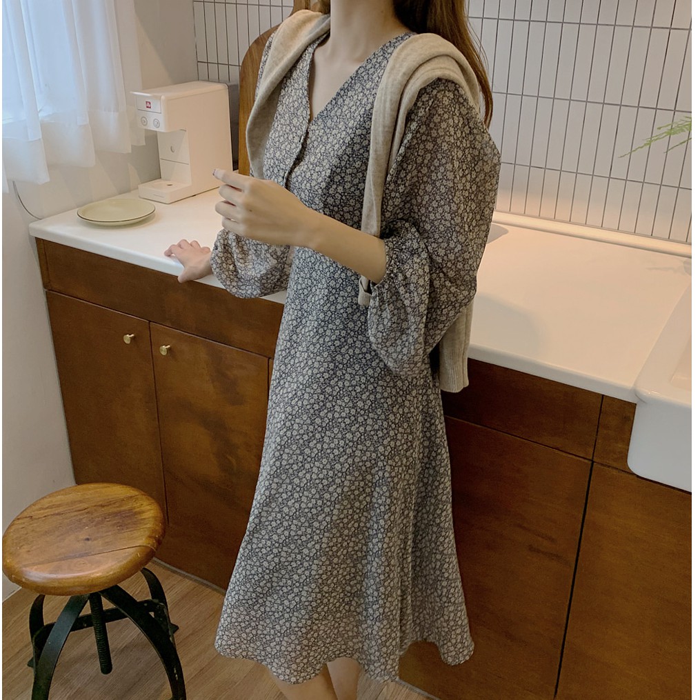Đầm Peppermint 38447 dài tay in hoa xinh xắn thời trang cho nữ