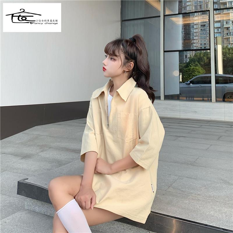 Áo Thun polo Ngắn Tay Dáng Rộng Phong Cách Hàn Quốc Cho Nữ