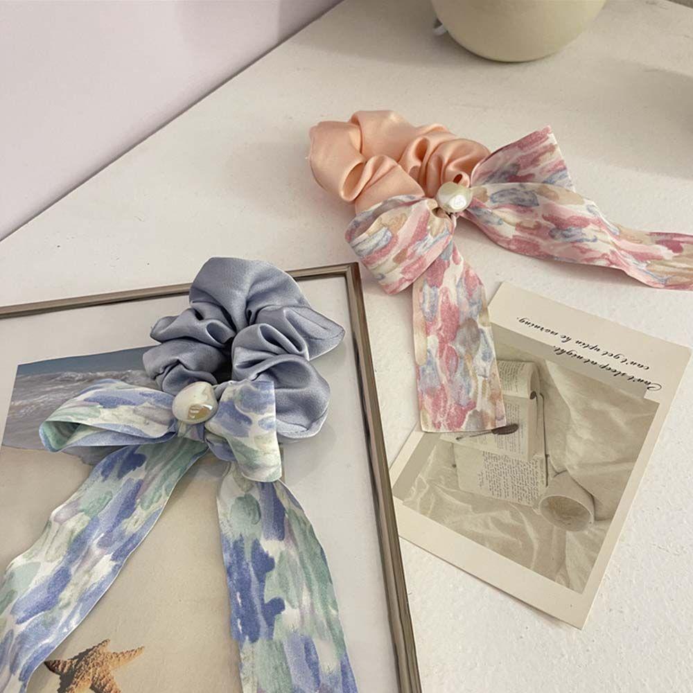 Dây Cột Tóc Co Giãn In Họa Tiết Hoa Phong Cách Vintage Dễ Thương Cho Nữ Giá Đỡ