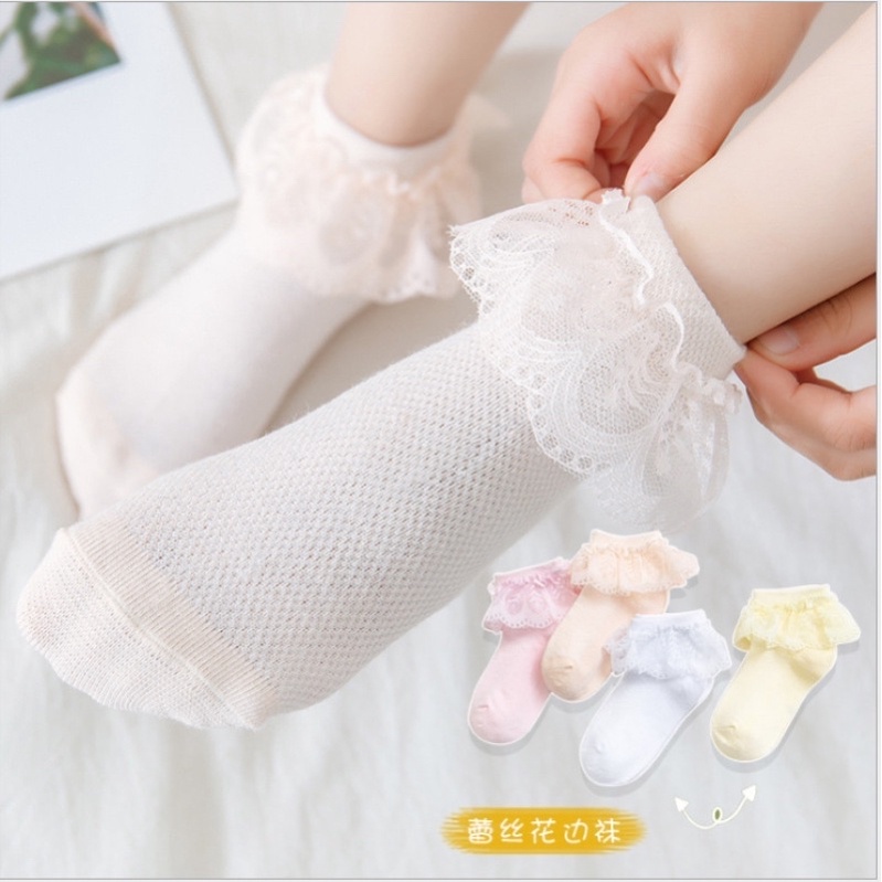 Tất cho bé gái hoạ tiết thêu ren chất cotton chống trơn trượt 2-11 tuổi