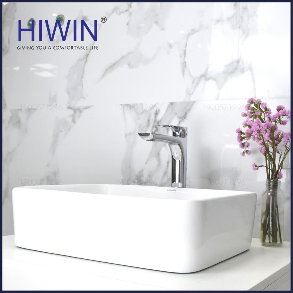 Chậu rửa mặt lavabo màu trắng sứ cao cấp dương bàn dáng chữ nhật HIWIN LP-8032