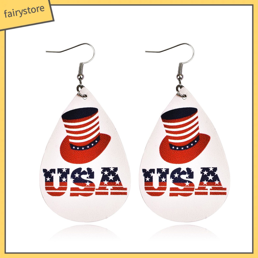 1 Đôi Bông Tai Giả Da Hình Lá Cờ Mỹ Đơn Giản