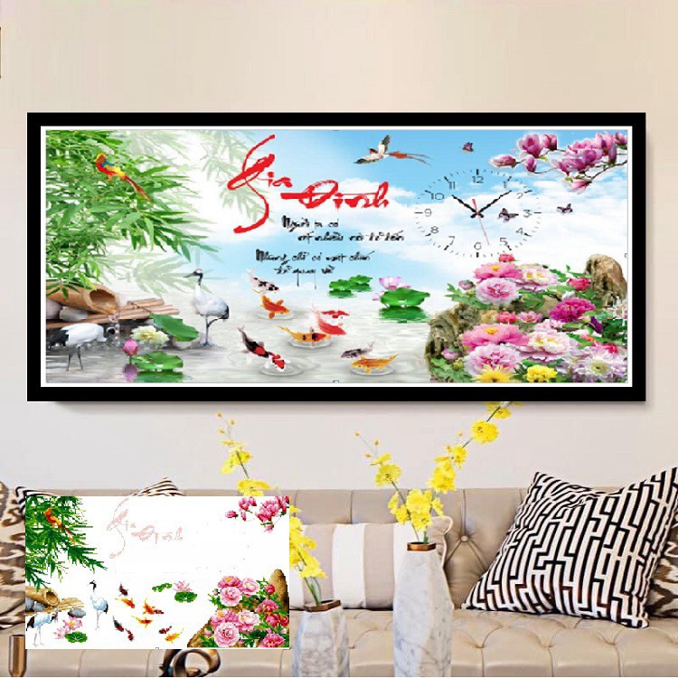 ❤FLASH SALE❤ Tranh đính đá Gia Đình Đồng Hồ VS364 - Kích Thước 80x53cm