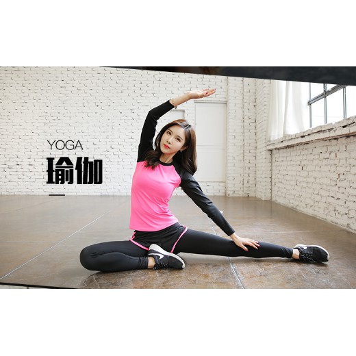 Bộ đồ thể thao tập gym cho nữ gồm áo dài tay+quần dài.