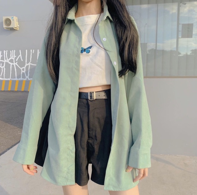 Áo Khoác Sơ Mi dáng dài  Form Rộng KUPI Ulzzang (ẢNH THẬT) - vải nhung len gân dày dặn