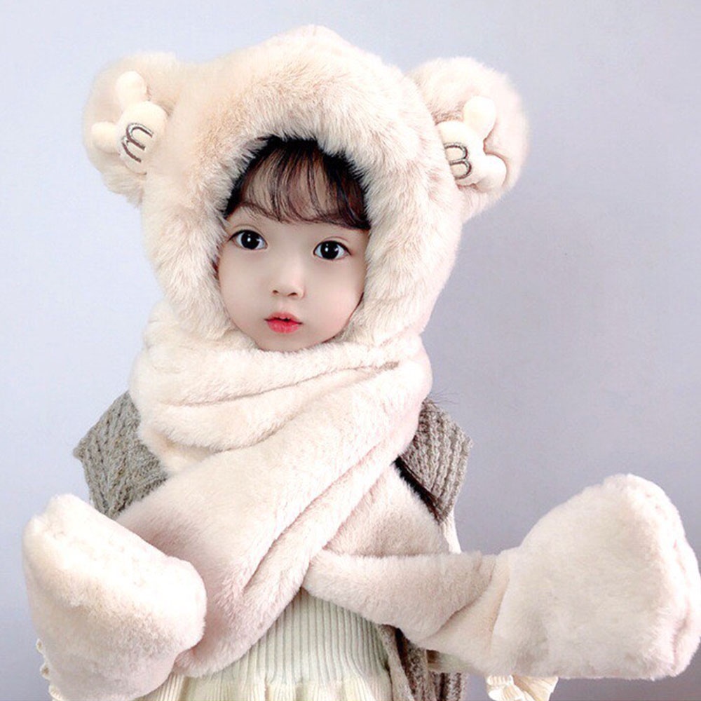 Mũ trùm đầu, mũ len kèm khăn choàng cổ và găng tay hình tai gấu cho bé yêu