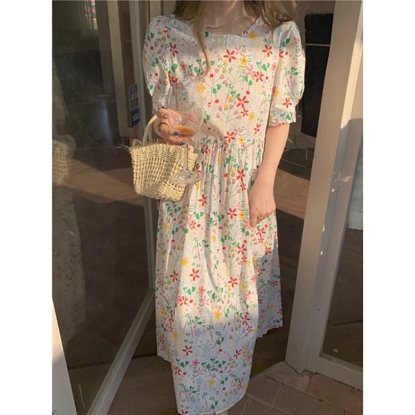 Váy babydoll hoa nhí hot trend mùa hè 2021 - Đầm babydoll dáng dài 2 màu hoa lớn