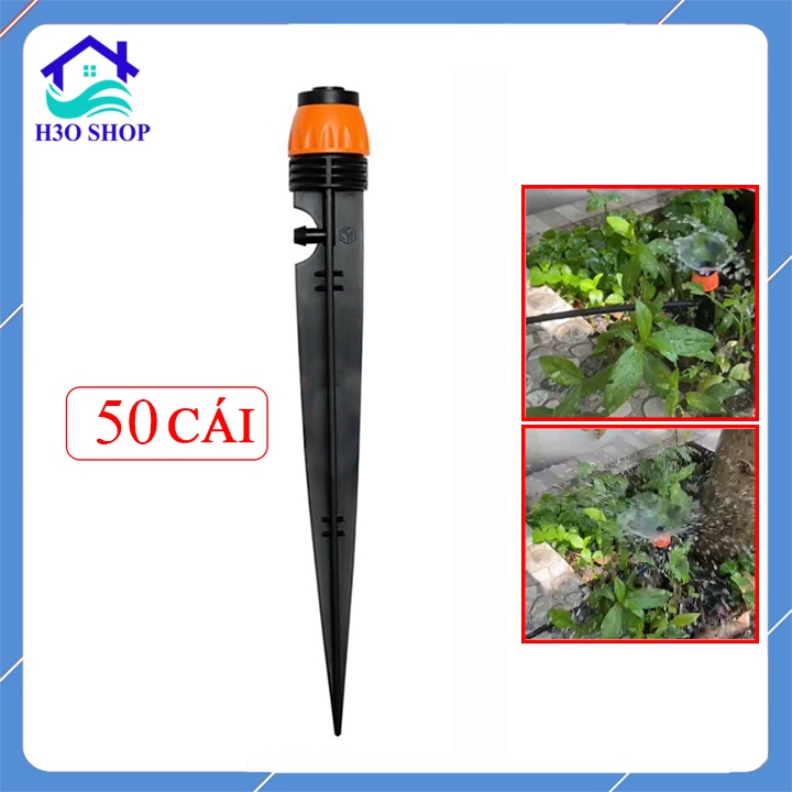 50 cái - Béc tưới gốc tỏa tròn 360 độ que cắm liền màu cam, có điều chỉnh bán kính và lưu lượng