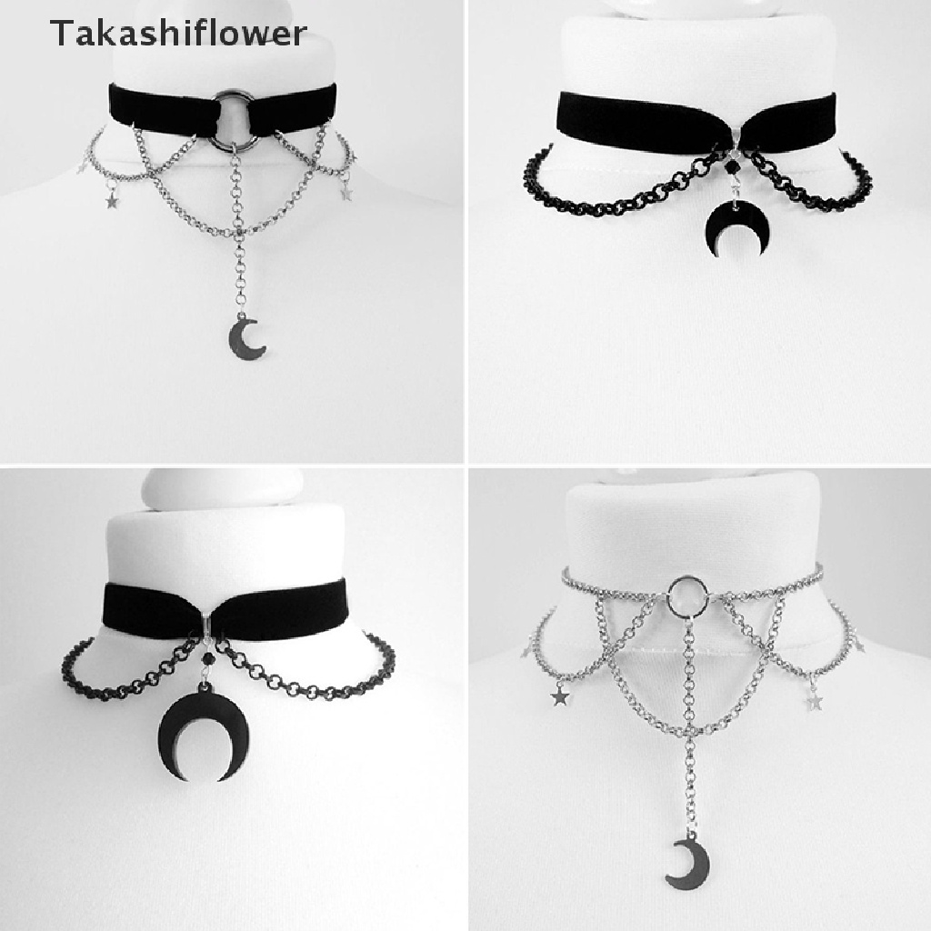 (Takashiflower) Vòng Cổ Nhung Đen Mặt Trăng Phong Cách Gothic Thời Trang Cho Nữ