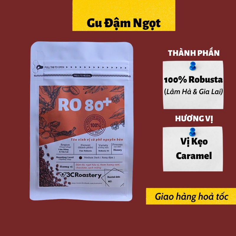 Cà phê pha phin R080+ 100% Robusta rang xay nguyên chất gu đậm đà,ngọt hậu, hương vani 250g