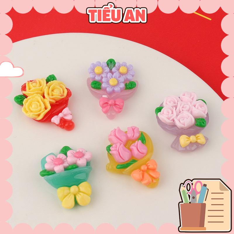 Charm (C536) slime/ Dụng Cụ Charm Trang Trí [Ko Keo &amp; Nút] Bó Hoa Nhiều Màu Sắc - Giá 1 cái