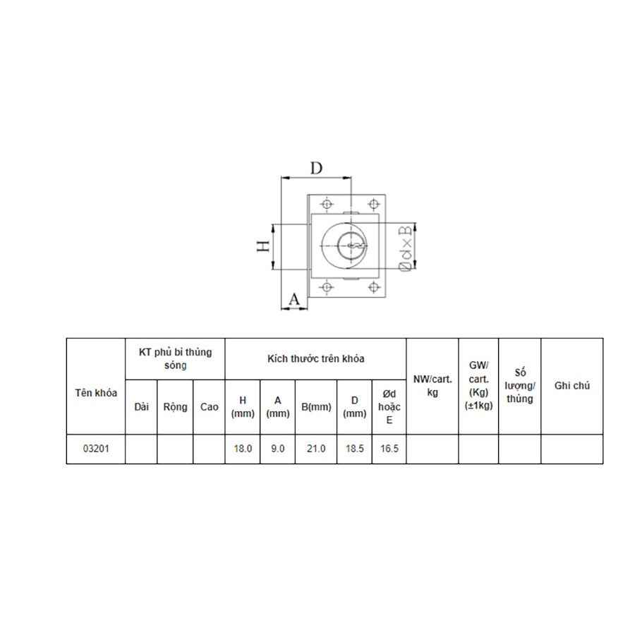 Khóa tủ Việt Tiệp 03201