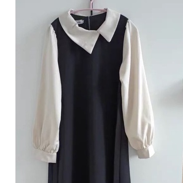 Váy vitage sơ mi dài tay mùa thu phối 2 màu tiểu thư kiểu Pháp con đỏng đảnh VD017 ảnh thật