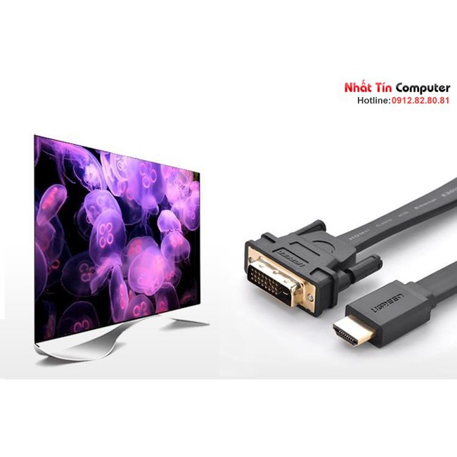 Cáp HDMI to DVI (24+1) mỏng dẹt dài 2M Chính hãng Ugreen 30106