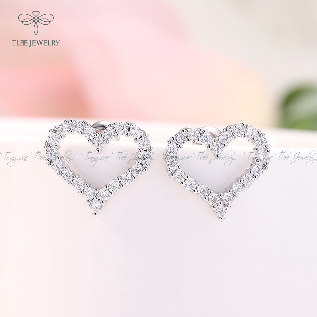 Khuyên tai bạc nữ TLEE tim rỗng nạm đá nhỏ viền lấp lánh NCJ B0198