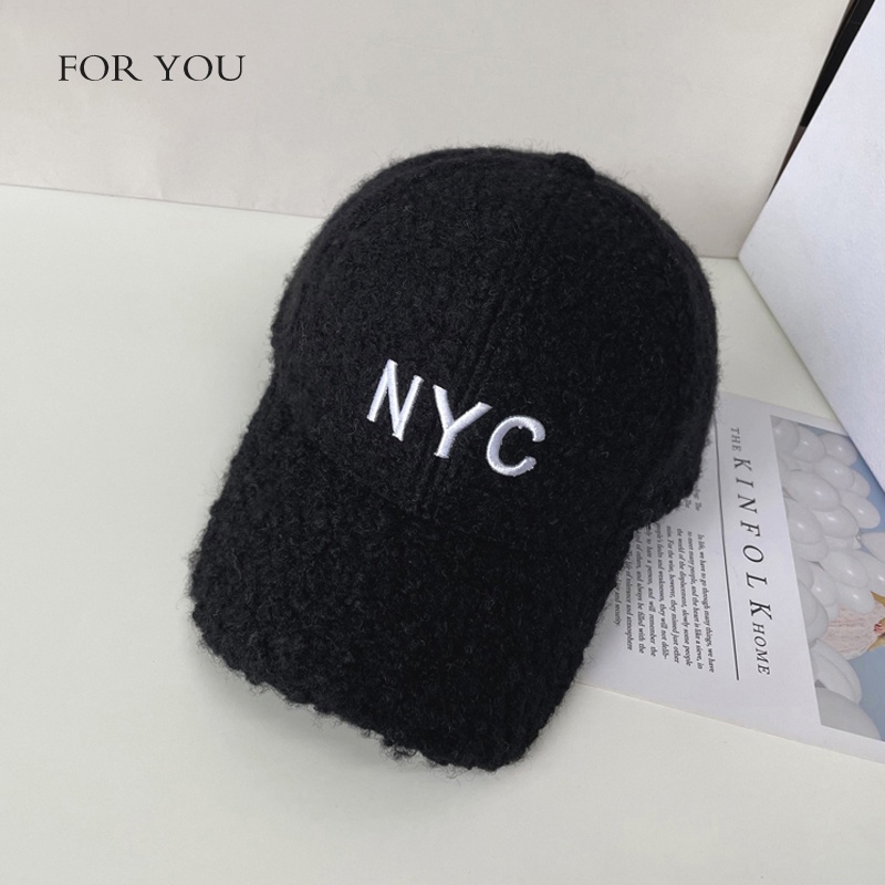 Nón Kết Vải Lông Cừu Thêu Chữ NYC Thời Trang Hàn Quốc Dễ Phối Đồ Cho Nữ