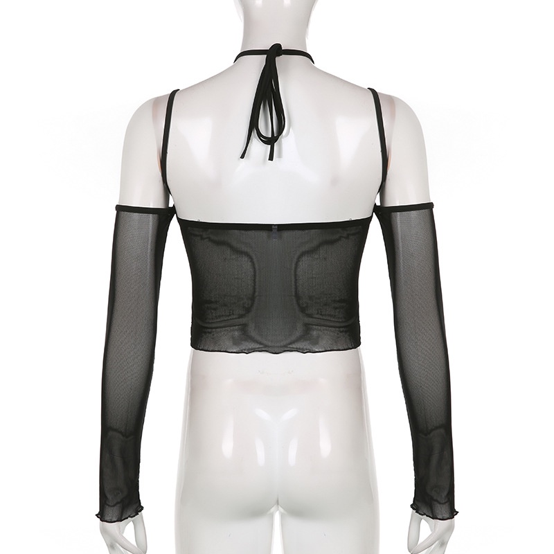 Áo Kiểu Tay Dài Hở Lưng Phối Ren Phong Cách Quyến Rũ