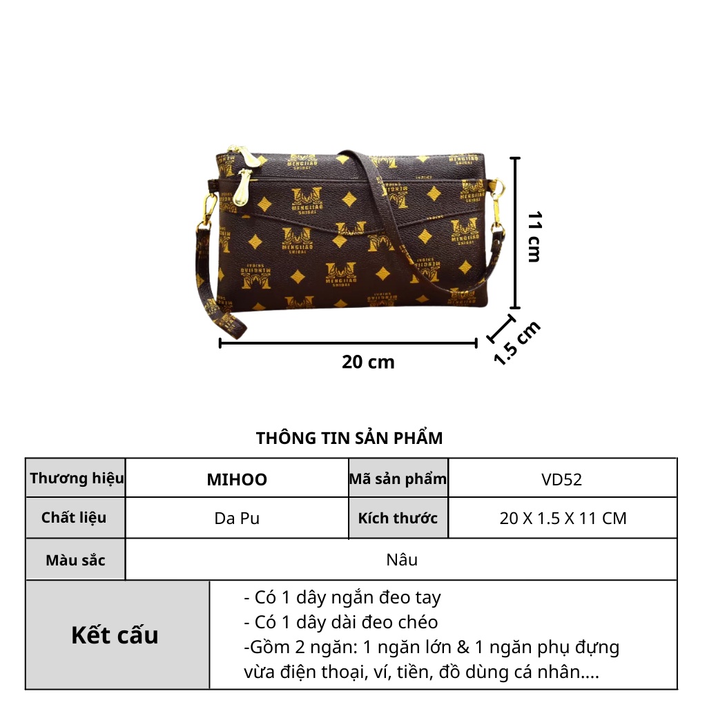 Ví nữ đẹp cầm tay đeo chéo dáng dài nhiều ngăn thời trang cao cấp hàn quốc dễ thương cute VD11