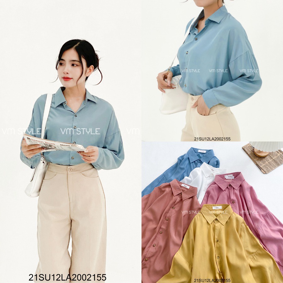 Áo sơ mi tay dài VM STYLE trơn cổ bẻ lưng xẻ 2 vạt thời trang nữ ulzzang hàn Quốc 21SU12LA2002