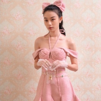 Váy cúp ngực dạ tweed hồng_Rosie_PLUMBUM