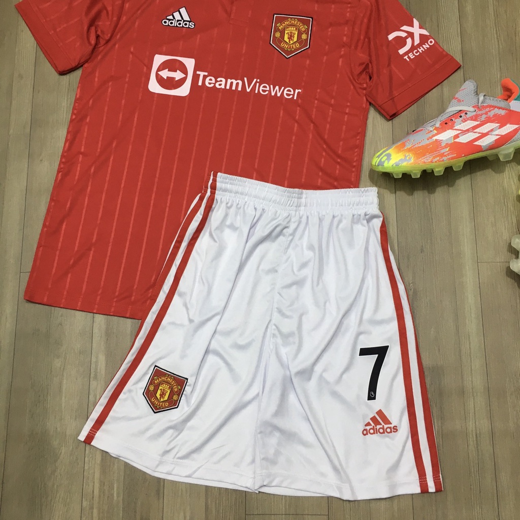 Bộ quần áo RONALDO đỏ MU sân nhà 2023 font NgHA cực đẹp