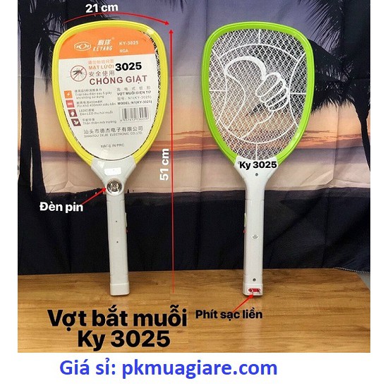 VỢT MUỖI SẠC ĐIỆN CÓ ĐÈN PIN 3025 CHỐNG GIẬT