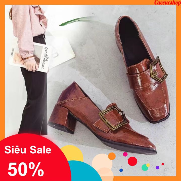 Giày Oxfort da bóng gót cao 5cm