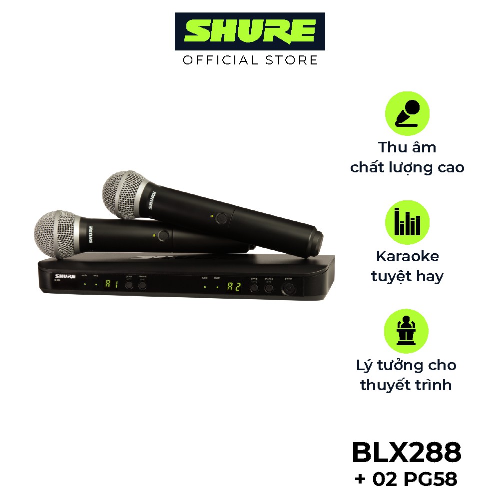 Micro không dây Shure BLX288A/PG58 - Hàng chính hãng - Micro Shure dành cho phòng trà, hội thảo và Karaoke