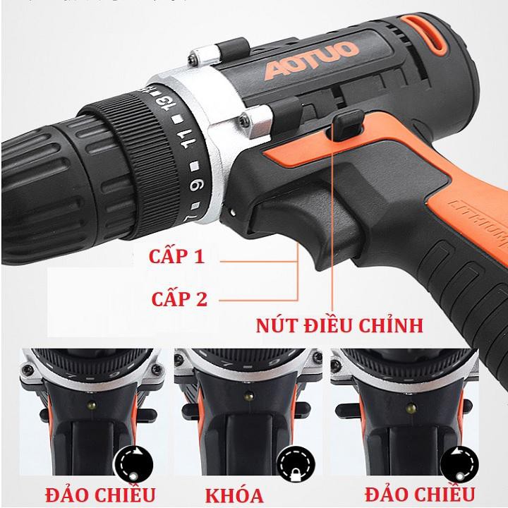 Máy khoan bắt vít Aotuo 12V tiện dụng, Máy khoan cầm tay dùng pin có đảo chiều.