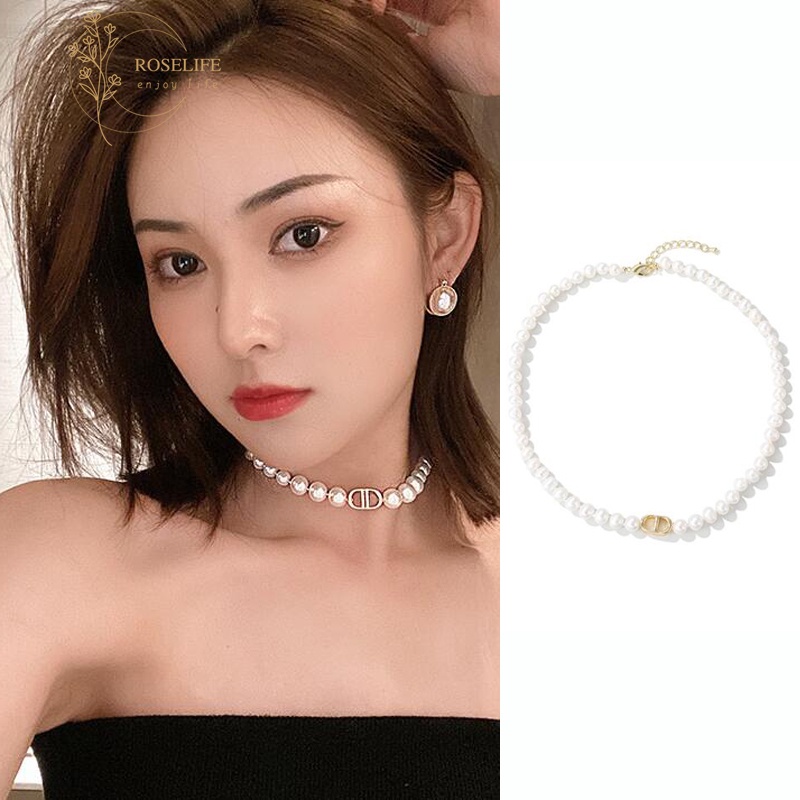 Vòng cổ Choker Ngắn Phối Ngọc Trai Vàng Hình Đĩa CD Cổ Điển Cho Nữ