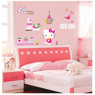 Stickers dán tường cho bé gái tranh Mèo Kitty mẫu số 3 - decal có keo sẵn bóc dán dễ dàng tại nhà