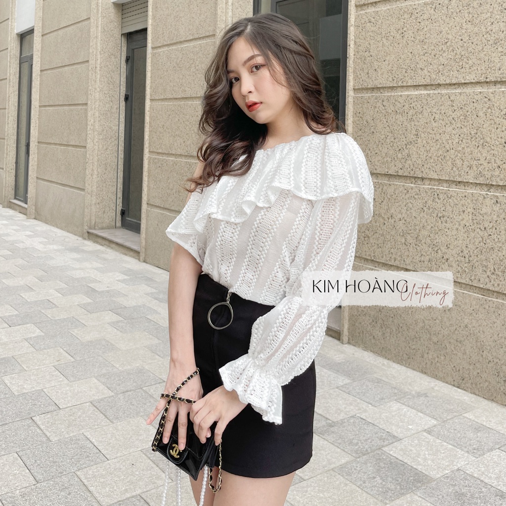 Áo lệch vai trễ vai tay bồng cổ bèo Kim Hoàng Clothing