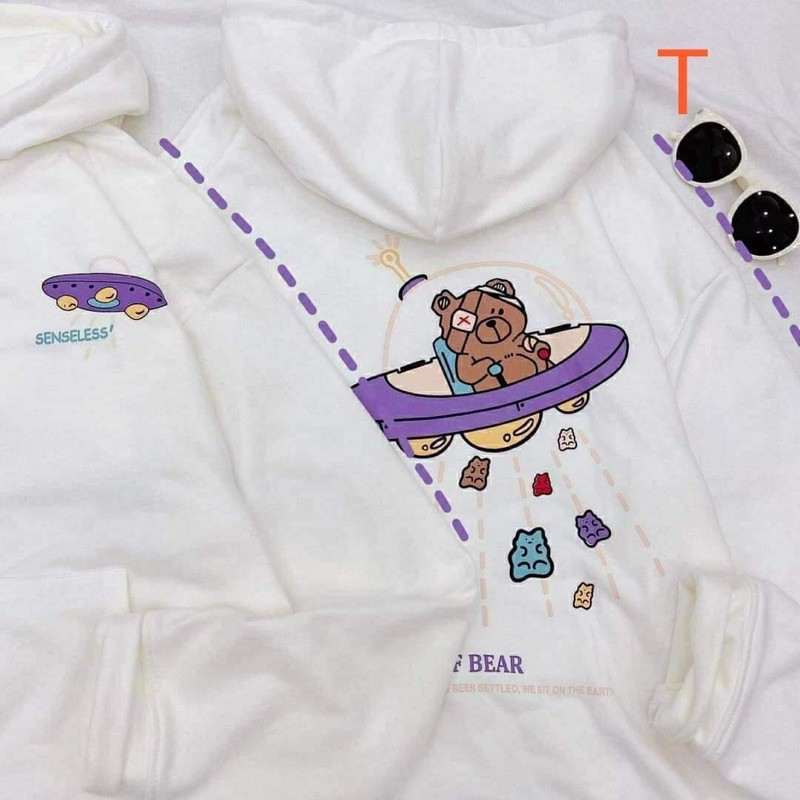áo hoodie nỉ bông gấu đĩa bay