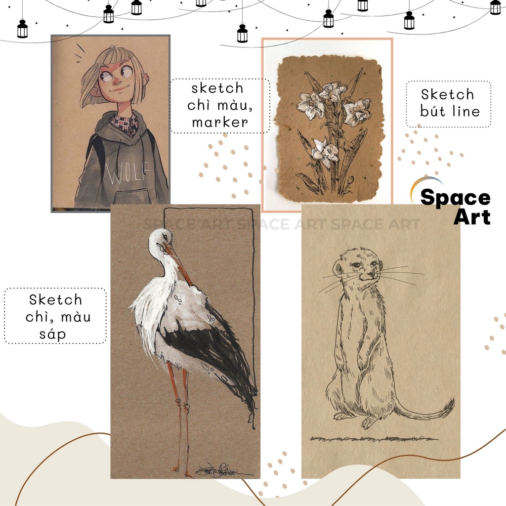 Sổ vẽ phác thảo giấy nâu Kraft Sketch Book 80gsm 60 tờ gáy lò xo