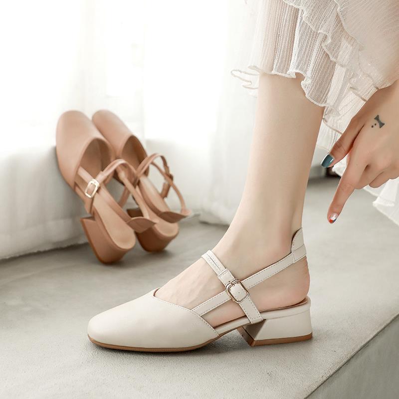 Giày sandal gót vừa mũi vuông thời trang cho nữ
