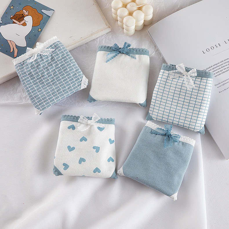 Quần Lót Nữ Cotton ❤️️FREESHIP❤️️ Quần Lót Nữ Set tim xanh viền bèo- Quần Lót Nữ thoáng mát tôn dáng mã 8018 | BigBuy360 - bigbuy360.vn