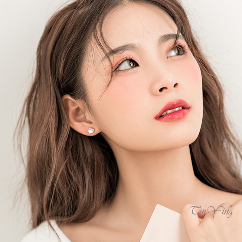 GETNOIVAS Bông Tai Mạ Bạc 925 Hình Thỏ Trắng 3D Thanh Lịch Thời Trang Cho Nữ 925