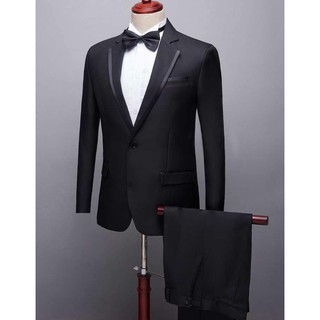 Bộ vest nam màu đen ve đen bóng full size