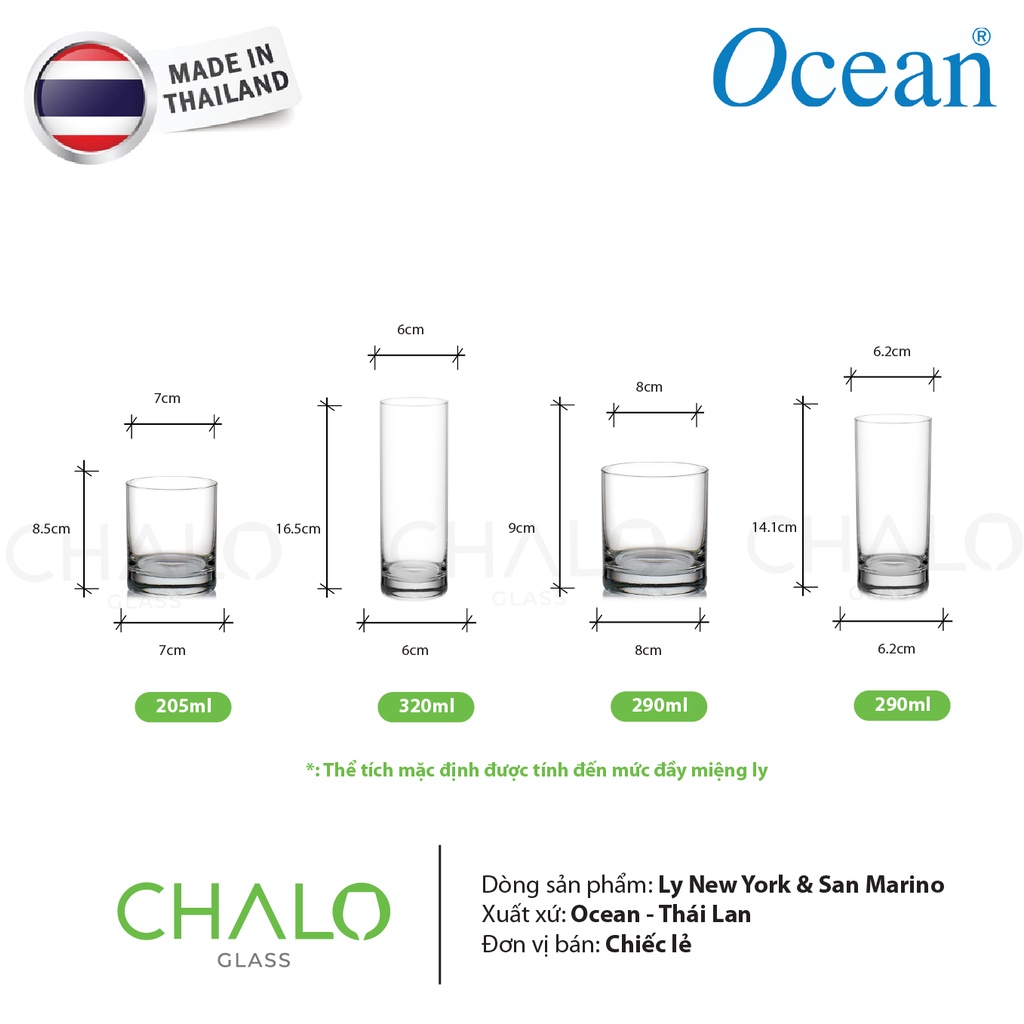 Ly thủy tinh Ocean New York &amp; San Marino 205ml ~ 320ml | 7807 - 7811 - 0410 - 0411 [Made in Thailand]