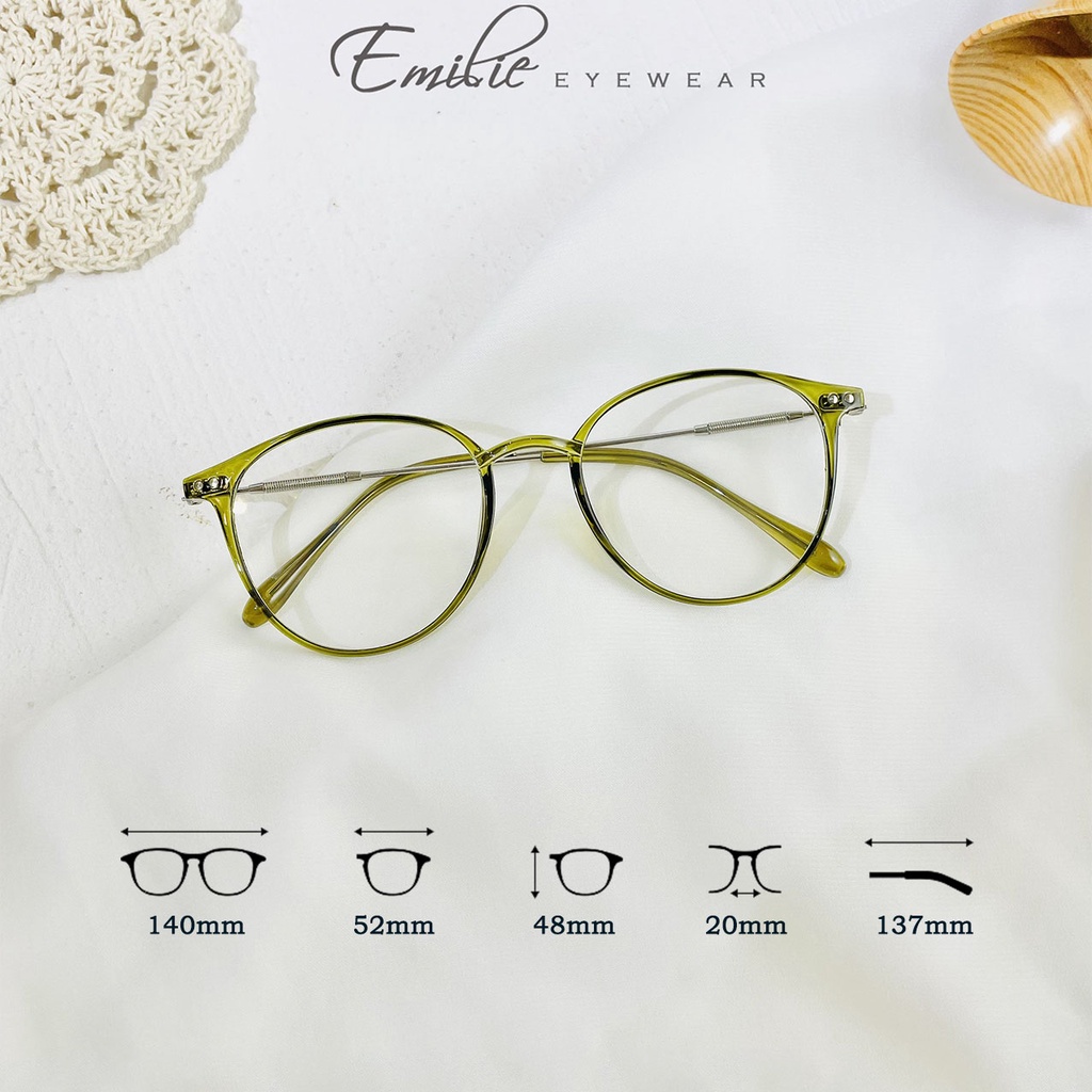 Gọng kính tròn nữ nhựa dẻo mảnh nhẹ Kính mắt Emilie phụ kiện thời trang 9531