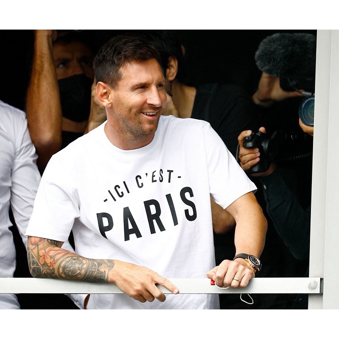 Áo Thun Tay Lỡ Unisex ICI CEST PARIS MESSI 2 Màu Đen Trắng Chất Cotton Dày Mịn