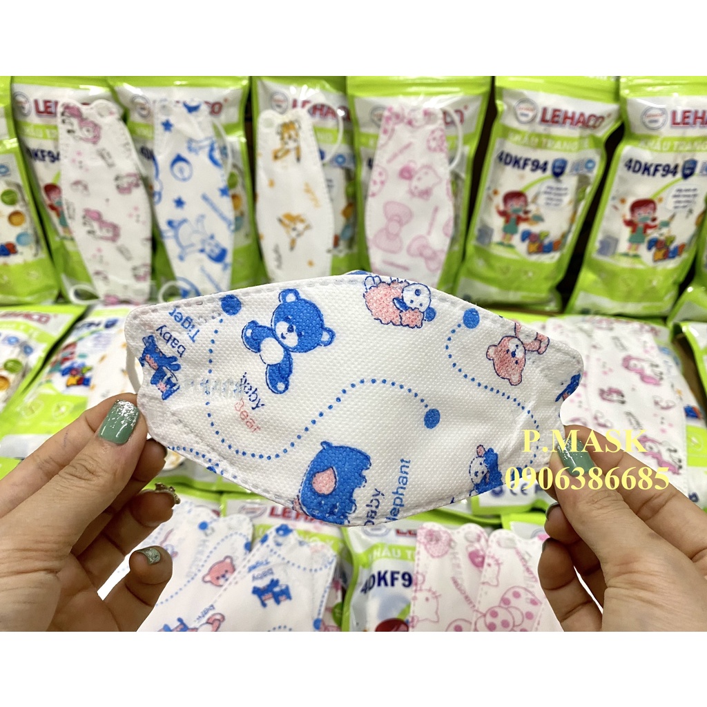 Khẩu trang KF94 KIDS LEHACO kháng khuẩn 10 cái/ hộp - Khẩu trang LEHACO 4D in hình cho bé đáng yêu 4 lớp