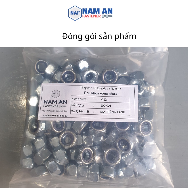 Đai ốc khóa NHỰA kích thước M6, M8, M10, M12, M16, Đai ốc chống xoay Mạ vàng, Mạ trắng